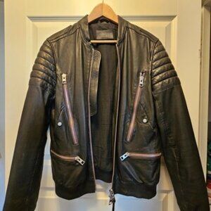 all saints leather jacket XS mens black sanderson biker bomber